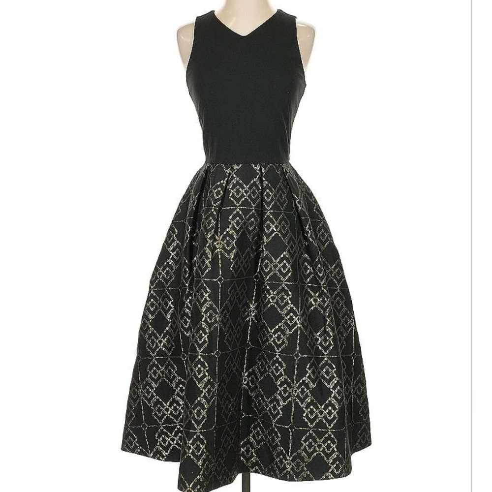 Ted Baker London Black and Silver V-Neck Midi Dress